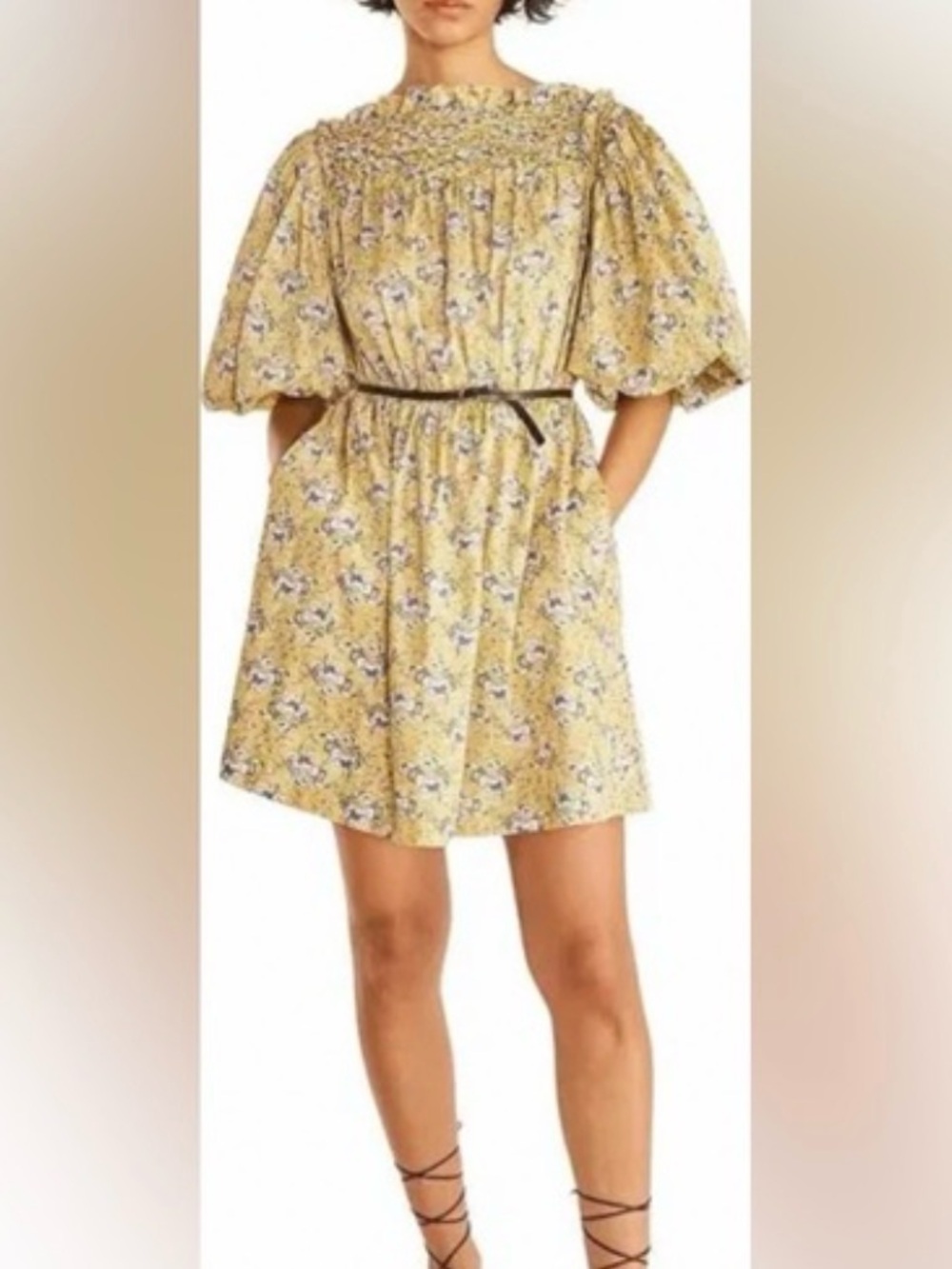 Rebecca Taylor Yellow Floral Smocked Mini Dress